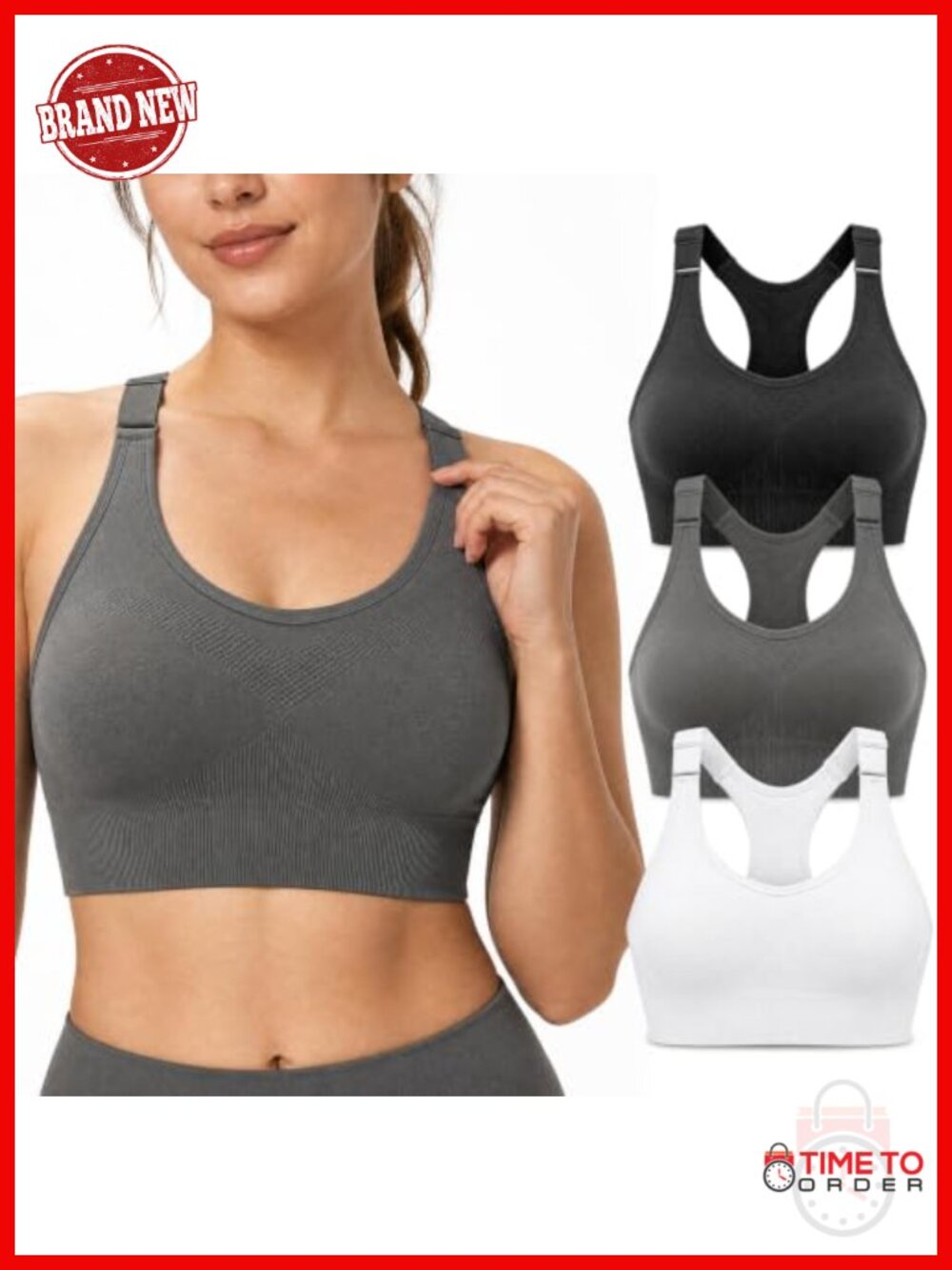 High Impact Sports Bra 3 Pack Adjustable Straps Removable Pads Racerback